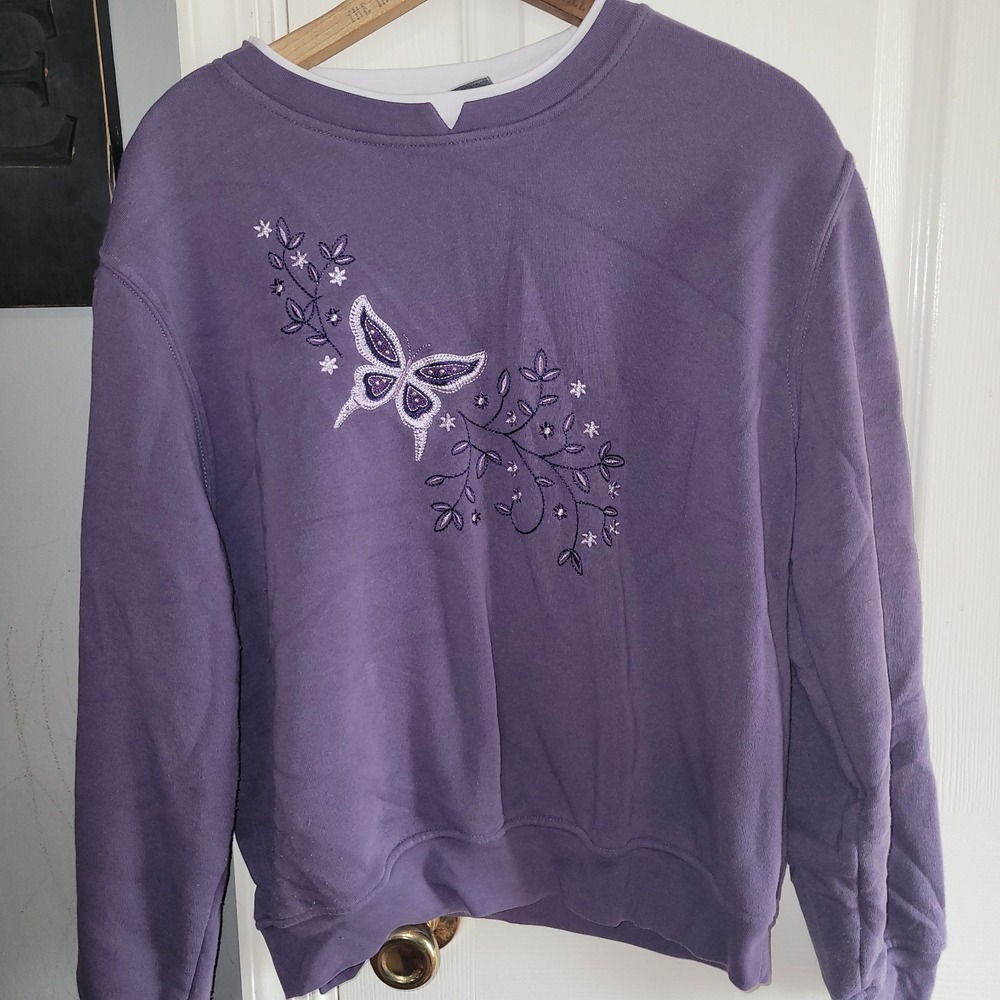 Vtg Hasting & Smith Purple Embroidered Butterfly Sweatshirt Size PXL Petite XL